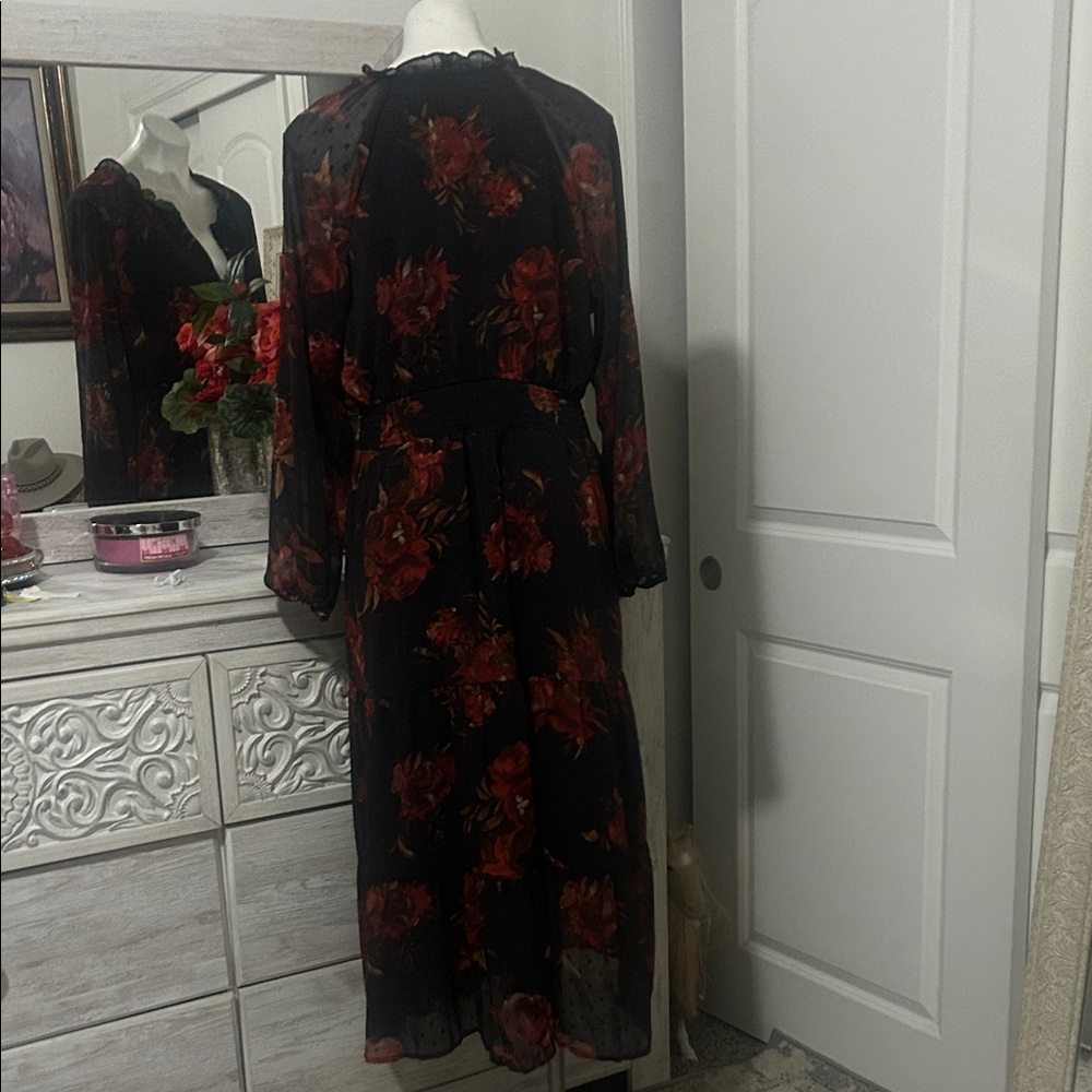 FRYE AND CO. Black and Red Floral Long Sleeve Dress - Picture 6 of 12